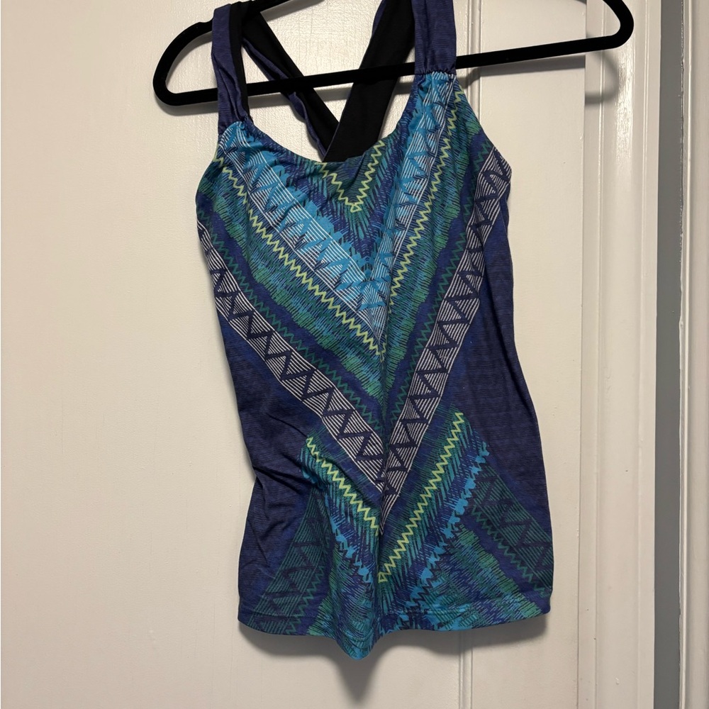 Prana Blue and Green Patterned Women's Top